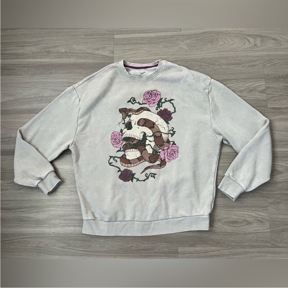 Earthbound Gothic Skull Snake Rose Crewneck Sweatshirt Grunge M